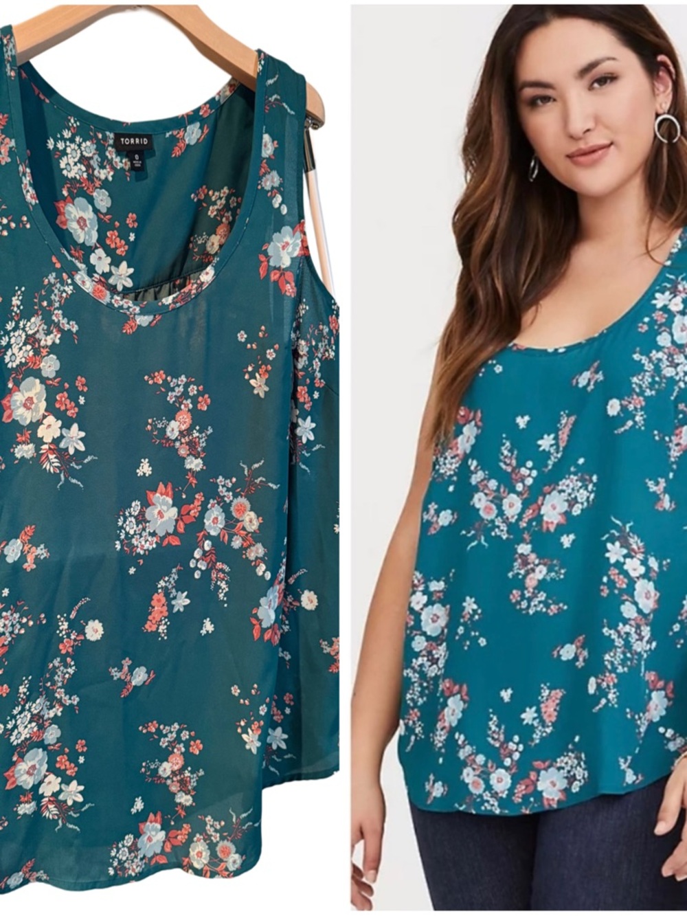 torrid Teal Floral Scoop Neck Tank